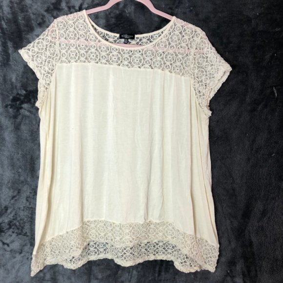 White Lace Sleeve Yolk & Hem Top Size 2x - Picture 2 of 5